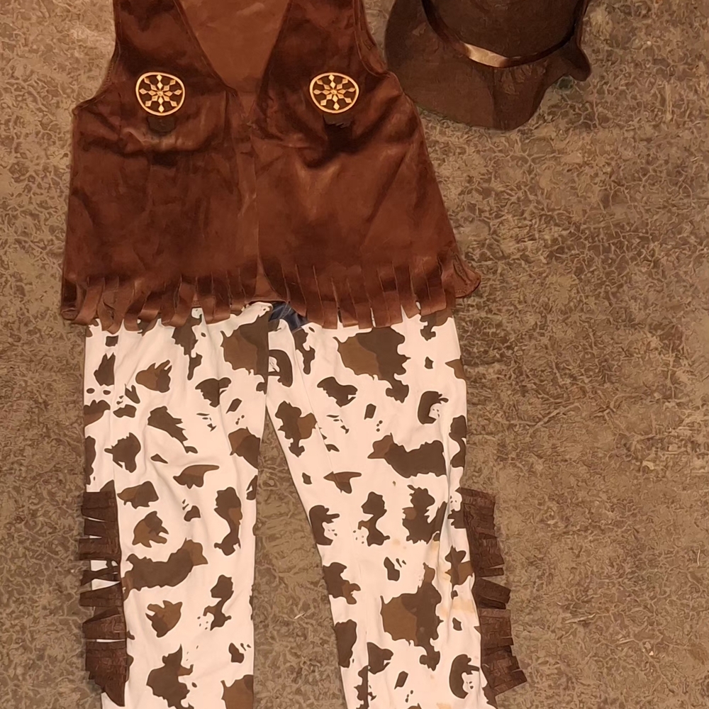 Kids Cowboy Costume Set - Brown Vest & White Cow Print Pants - Picture 2 of 9